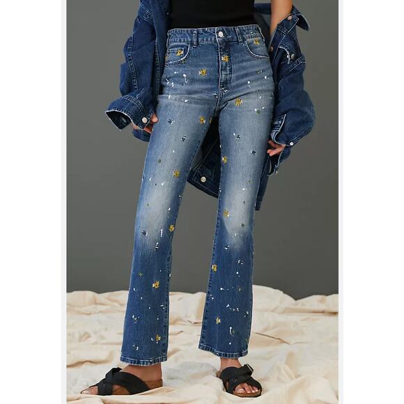 Pilcro Anthropologie The Icon Flare Embroidered Jeans Size 27 - Picture 2 of 11